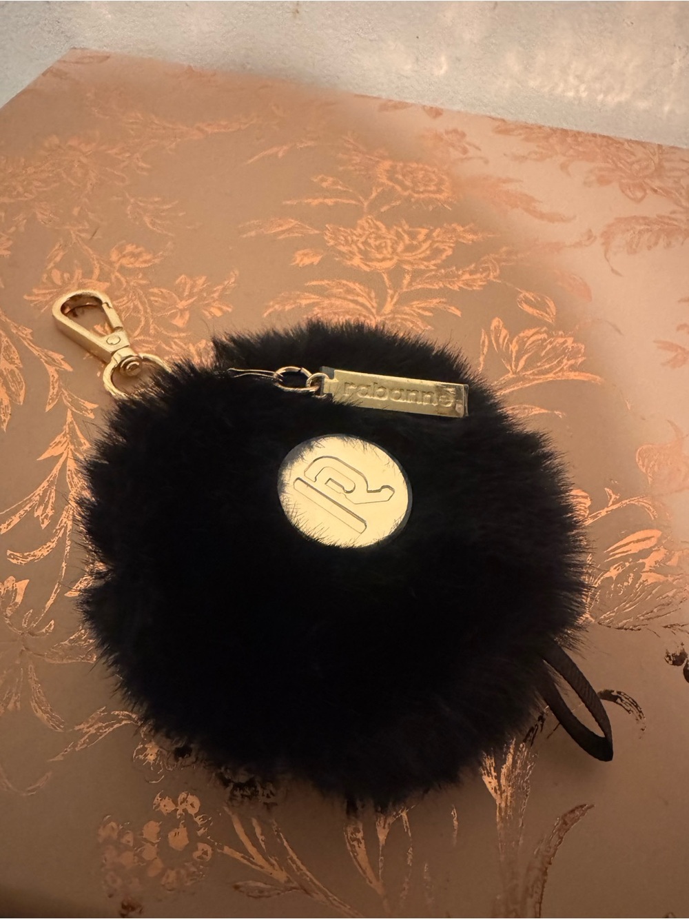 Paco Rabanne Black Faux-Fur Round Key Pouch with Gold Hardware